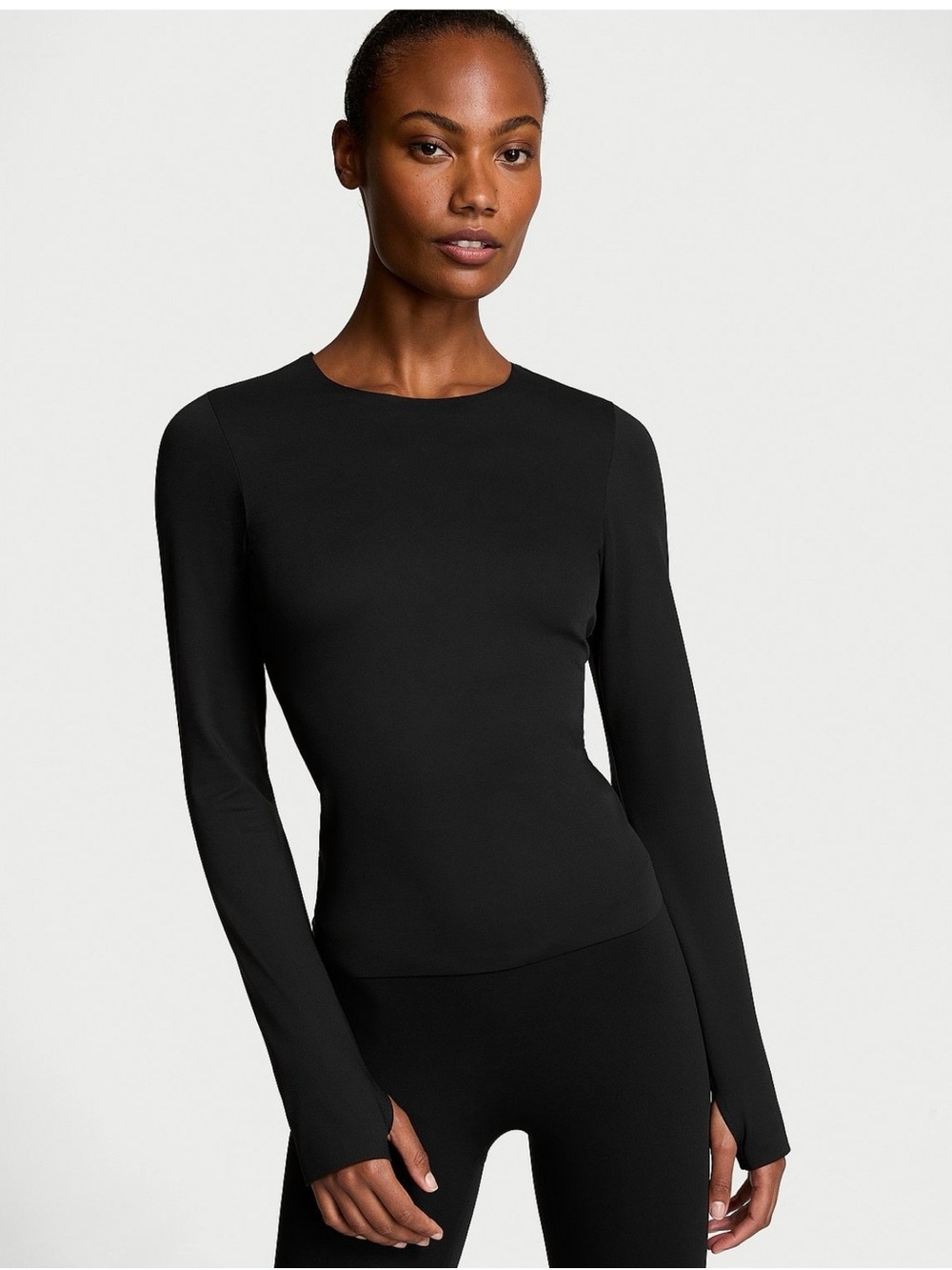 Victorias Secret Black Long-Sleeve Women's Top - Classic Crew Neck, Size XL